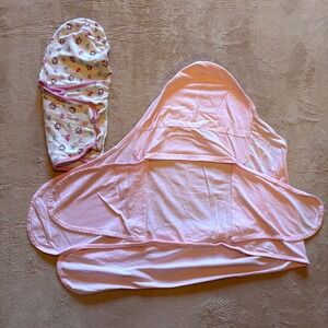 Baby Girl Swaddle Blanket Bundle (2) Pink & Owl Print Wraps Soft Cotton Newborn